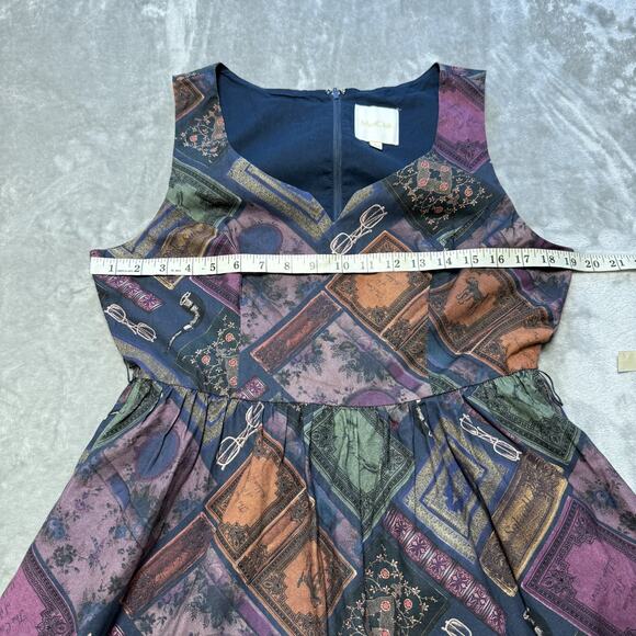 ModCloth Dress Womens L Geometric Cotton Back Zip Fit n Flare Lined - Picture 8 of 12